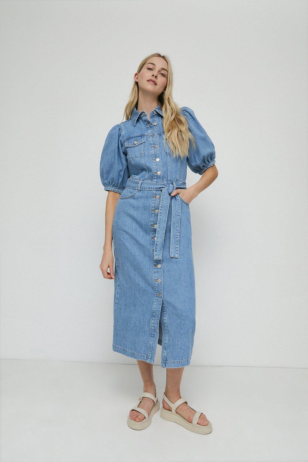 Warehouse midi sale denim shirt dress